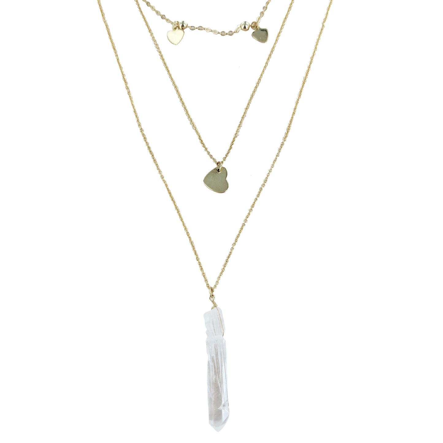 Triple Stand Multi Heart and Crystal Necklace