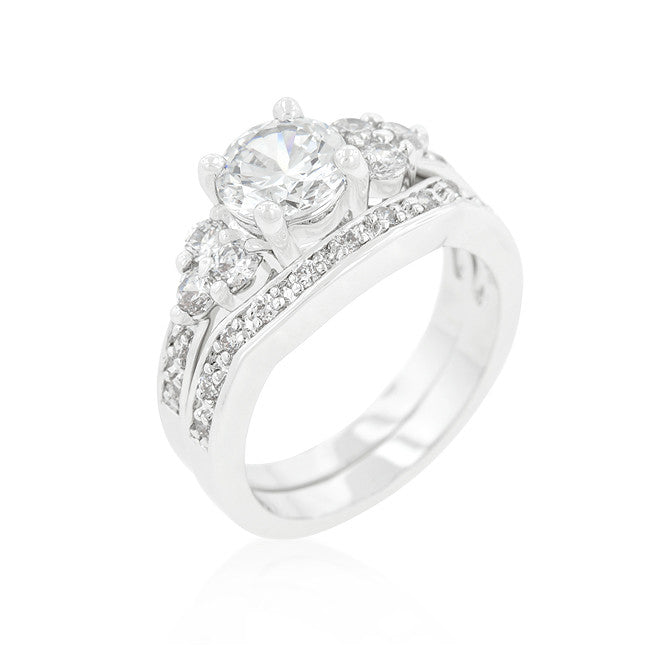 Triple Stone Wedding Ring Set