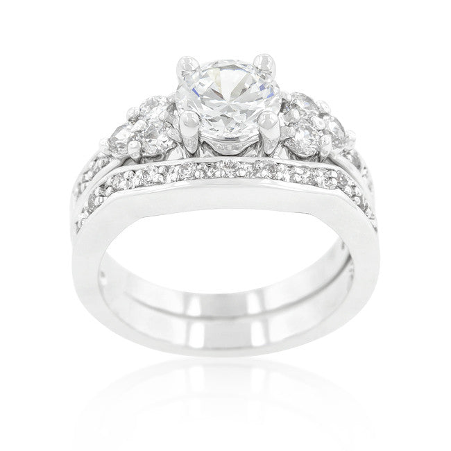 Triple Stone Wedding Ring Set