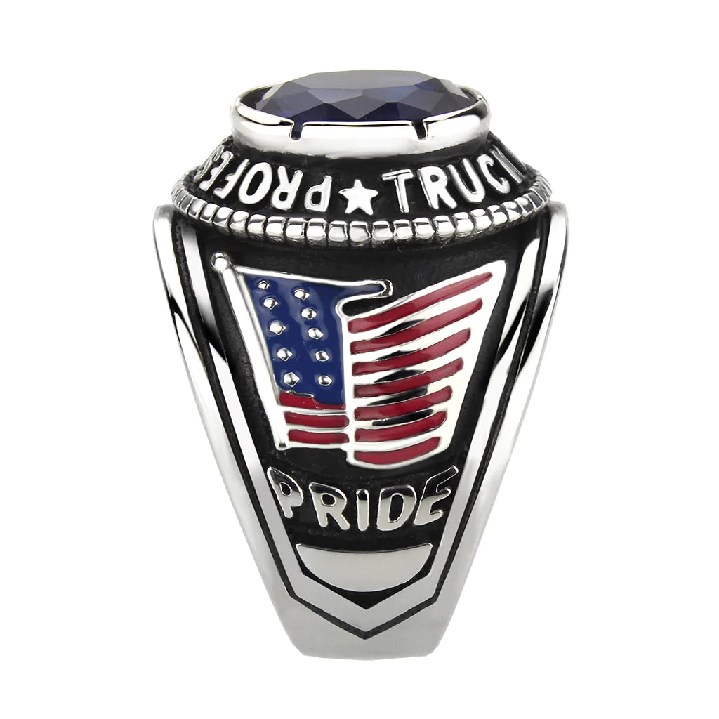 Men's Stainless Steel Montana Blue Stone Professional Truck Driver Ring