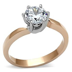 Two Tone Clear CZ Solitaire Ring