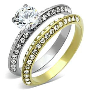 Two-Tone Round CZ Wedding Ring Set