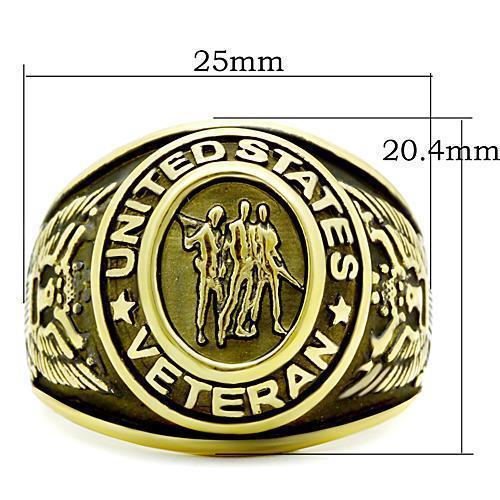 Eternal Sparkles Men's USA Veterans Military Patriotic Masculine Statement Ring - Gold