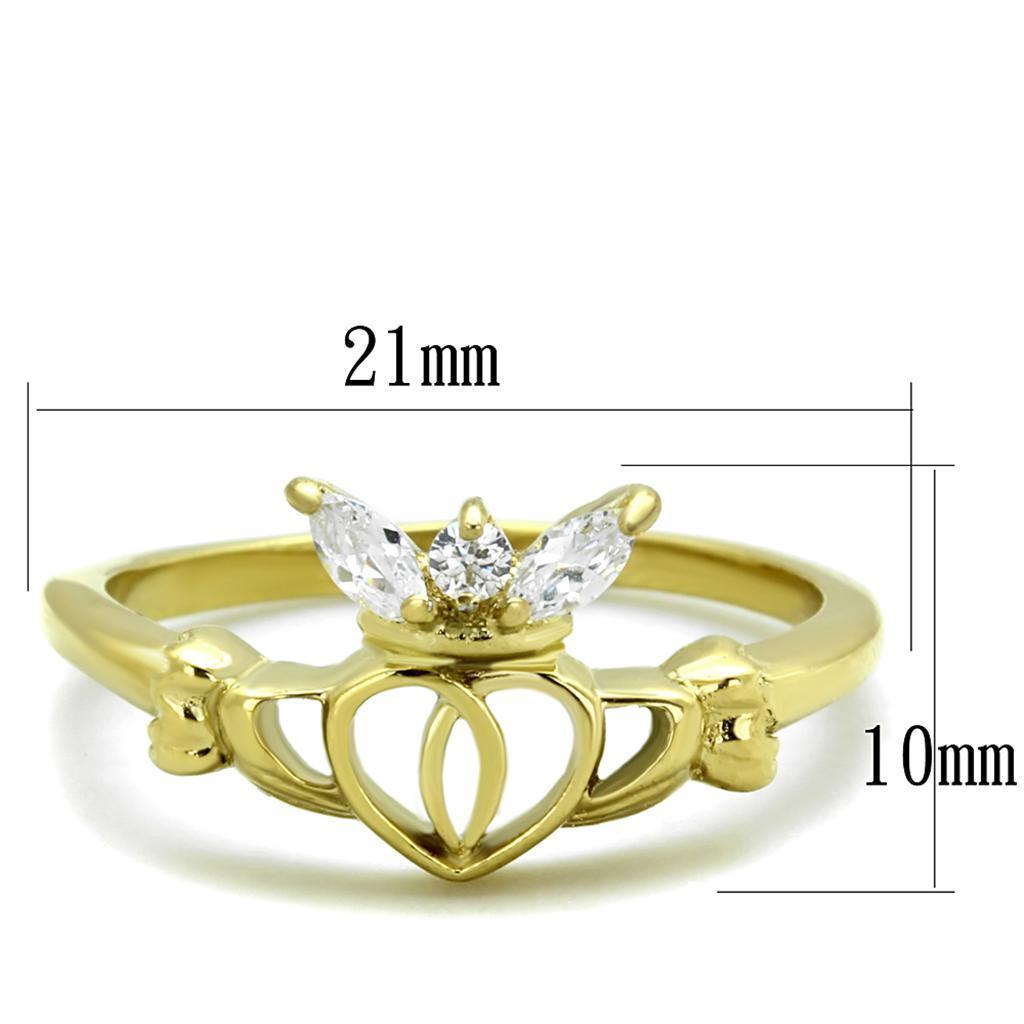 ETERNAL SPARKLES Women's Silver Claddagh Celtic Irish Fashion Comfort Statement Love Ring - Dainty Gold