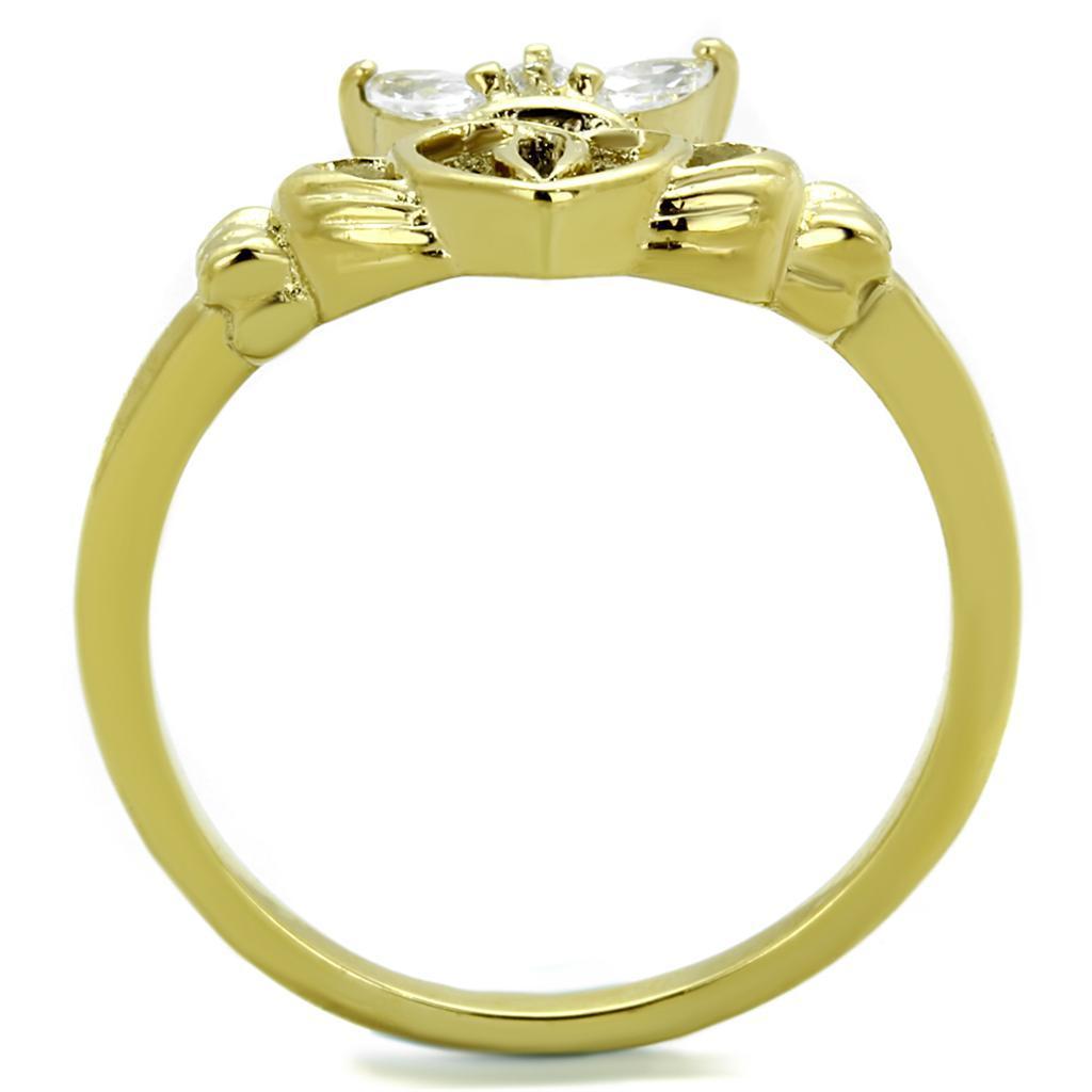 ETERNAL SPARKLES Women's Silver Claddagh Celtic Irish Fashion Comfort Statement Love Ring - Dainty Gold