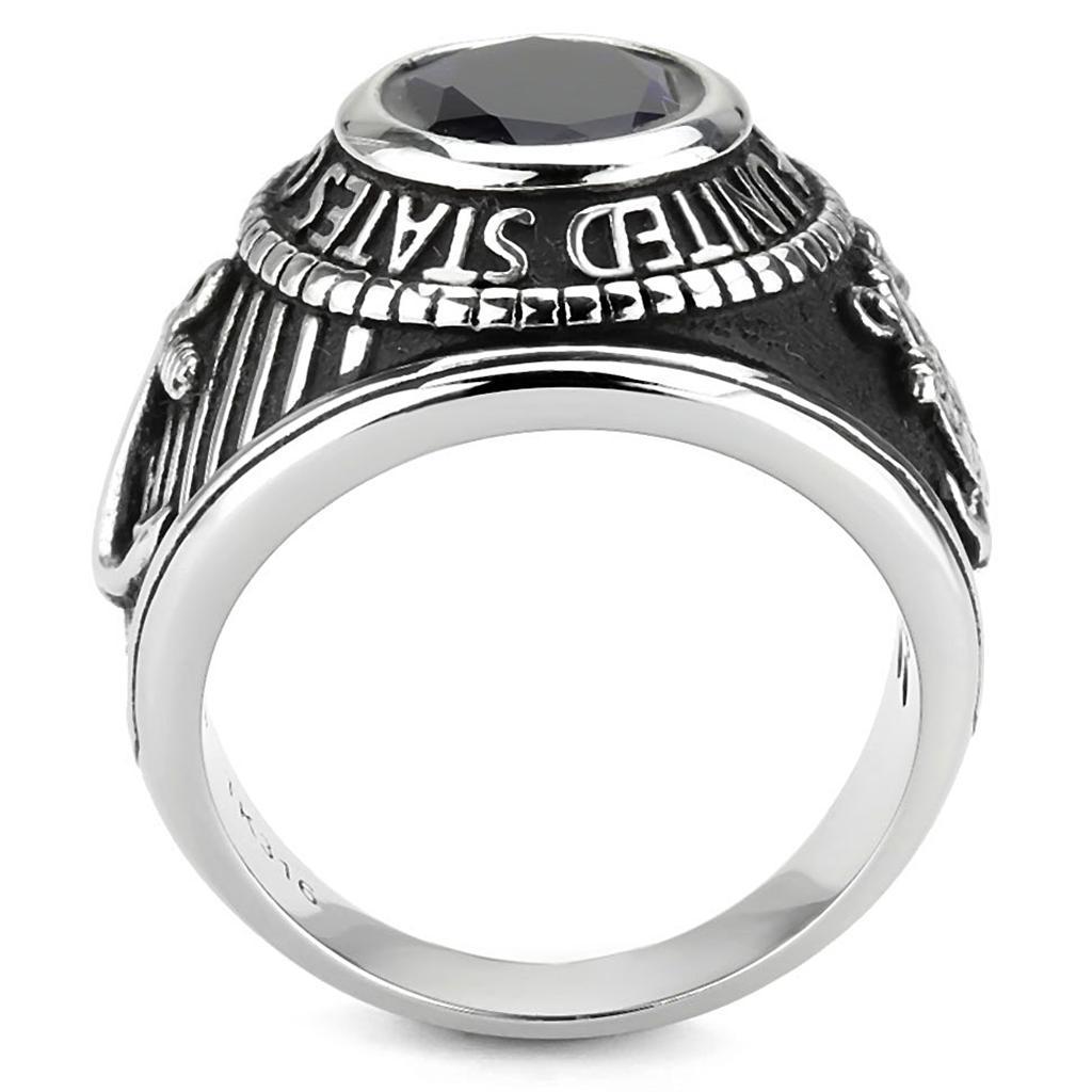 Eternal Sparkles Men's Stainless Steel Montana Blue United States Coast Guard Military Ring