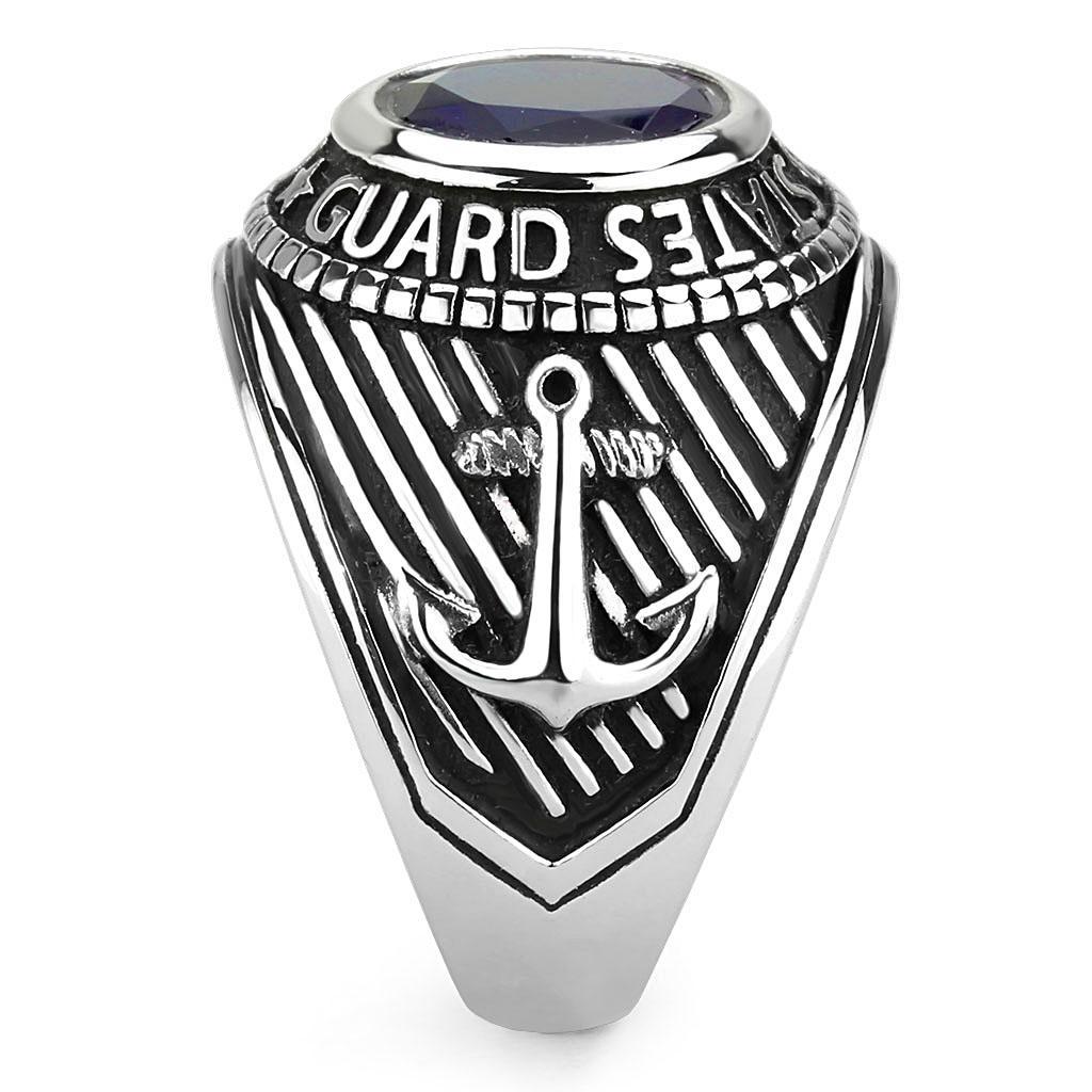 Eternal Sparkles Men's Stainless Steel Montana Blue United States Coast Guard Military Ring