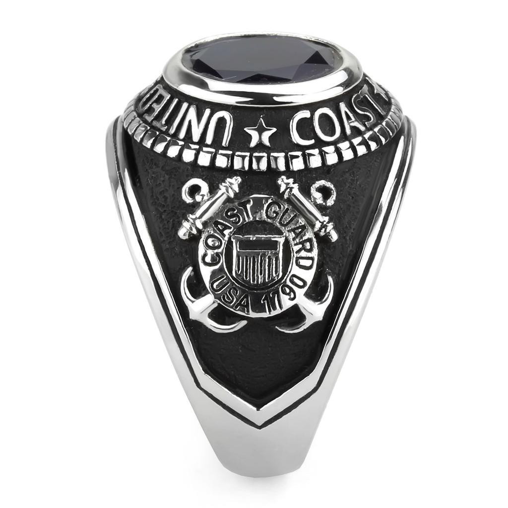 Eternal Sparkles Men's Stainless Steel Montana Blue United States Coast Guard Military Ring