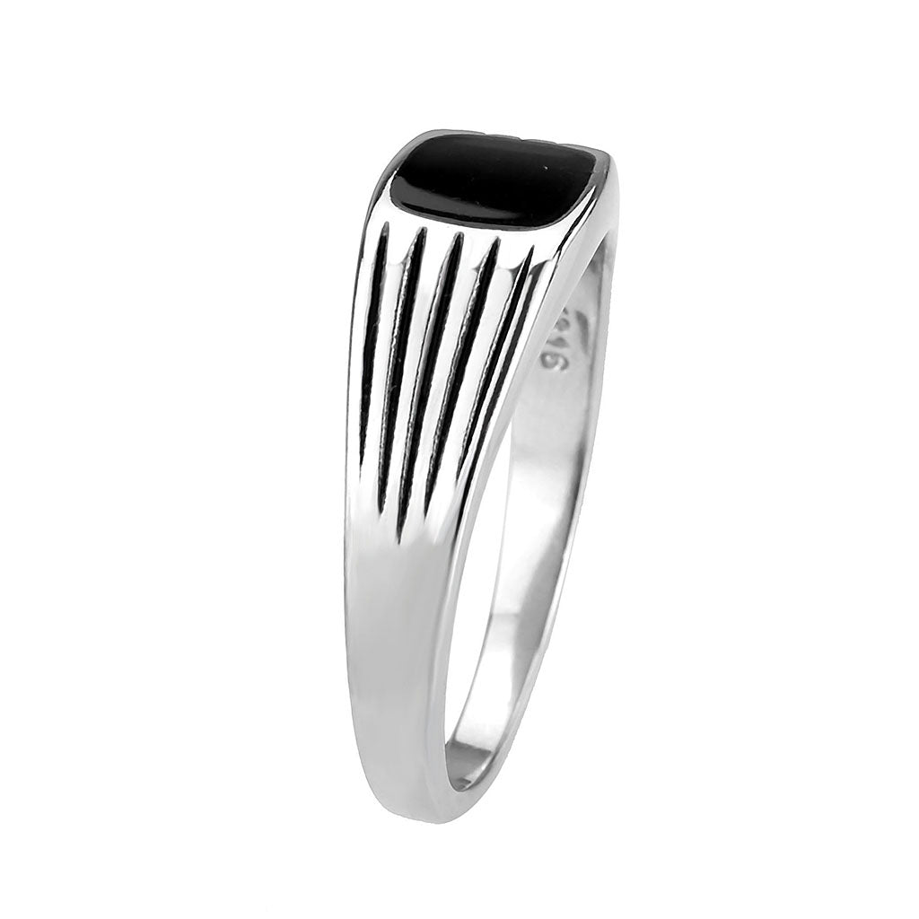 Men's Stainless Steel Ring Epoxy Jet Minimal Ring