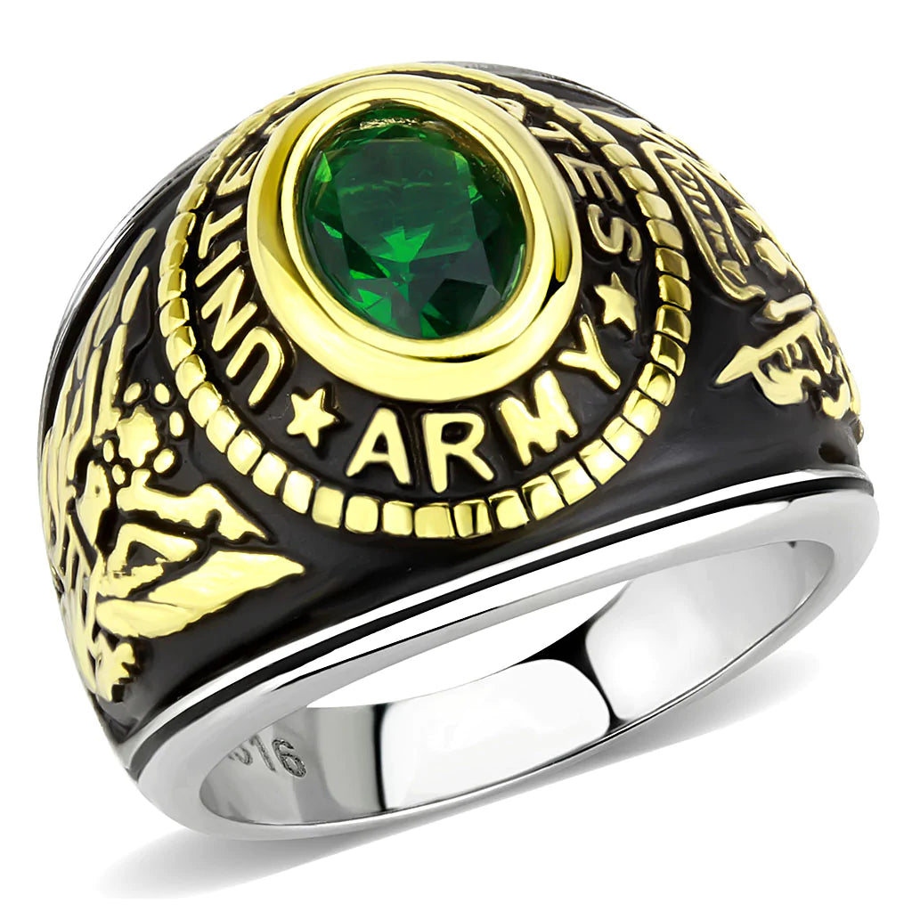 Eternal Sparkles Men's USA United States Army Military Ring Patriotic Bezel Set Crystal Oval Centerstone - Two-Tone