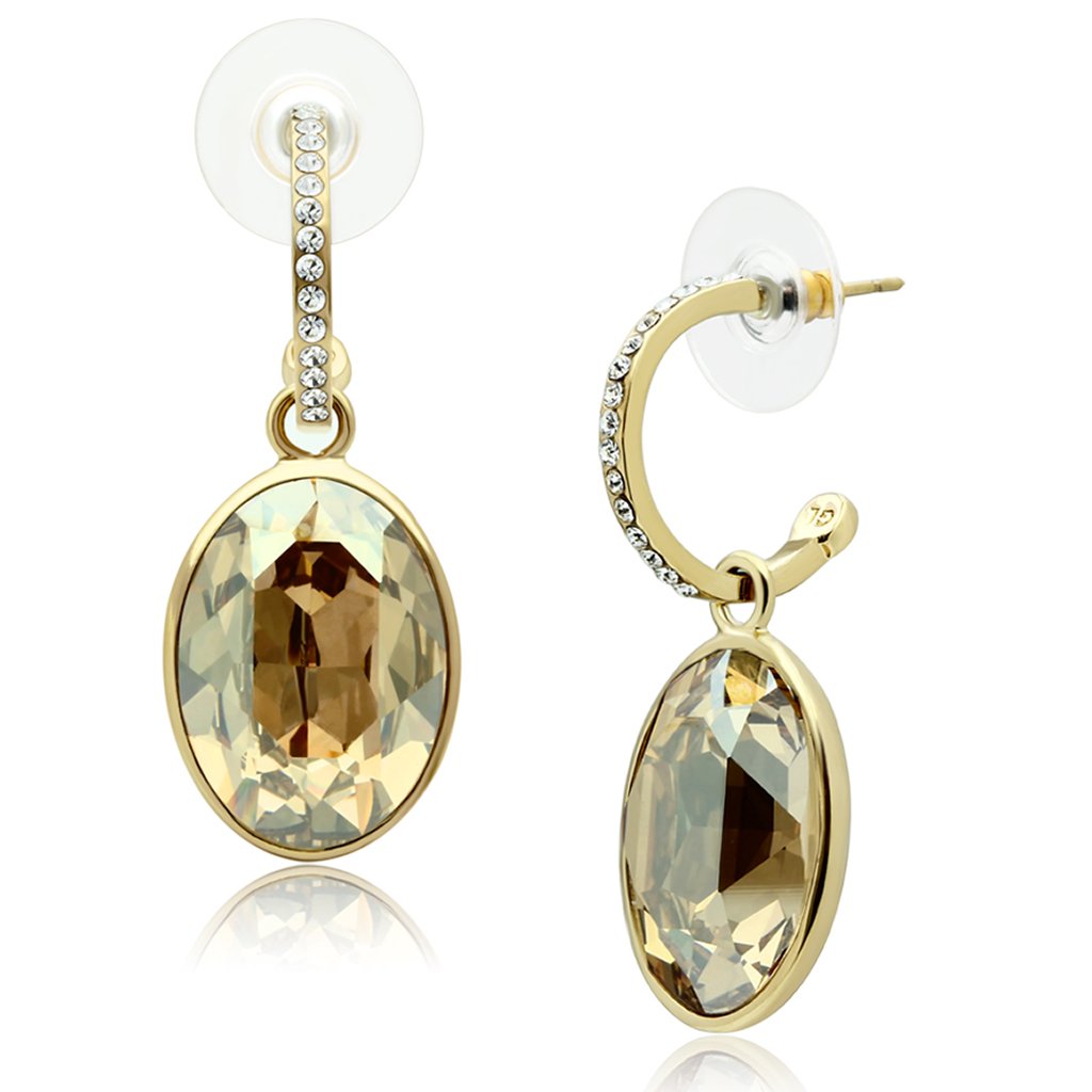 GL257 - IP Gold(Ion Plating) Brass Earrings with Top Grade Crystal  in Champagne