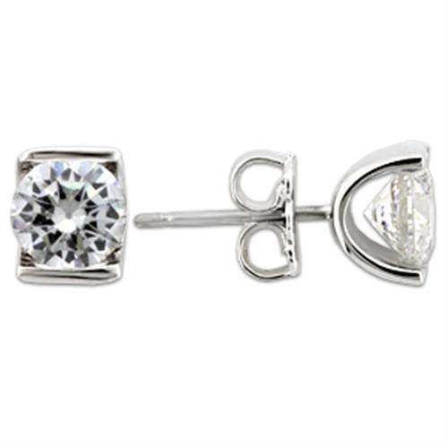 0W178 - Rhodium 925 Sterling Silver Earrings with AAA Grade CZ  in Clear