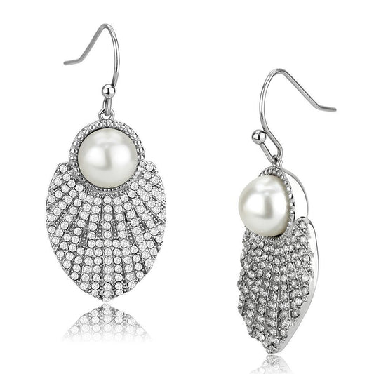 DA330 - No Plating Stainless Steel Earrings with Synthetic Pearl in White