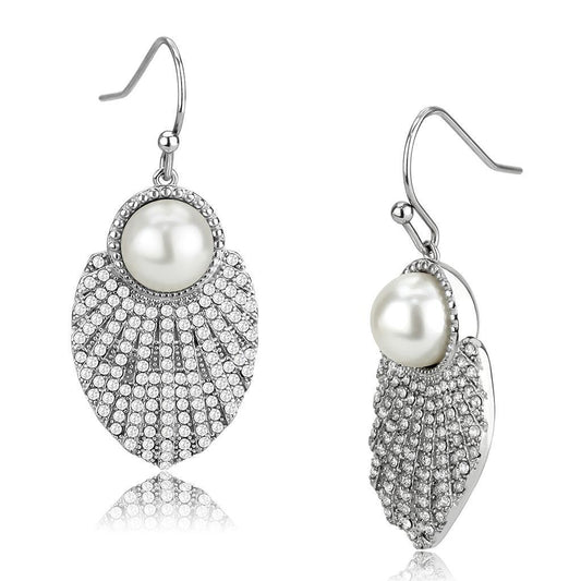 DA330 - No Plating Stainless Steel Earrings with Synthetic Pearl in White