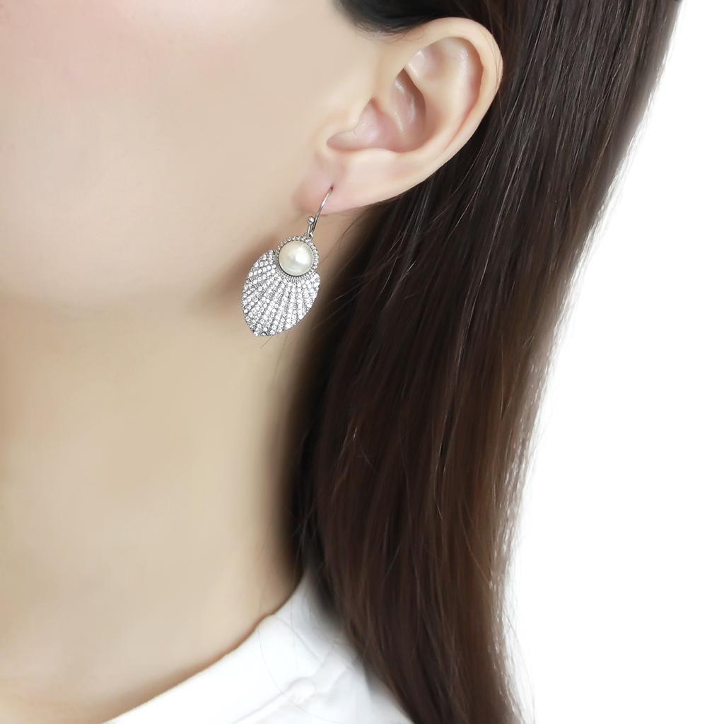 DA330 - No Plating Stainless Steel Earrings with Synthetic Pearl in White