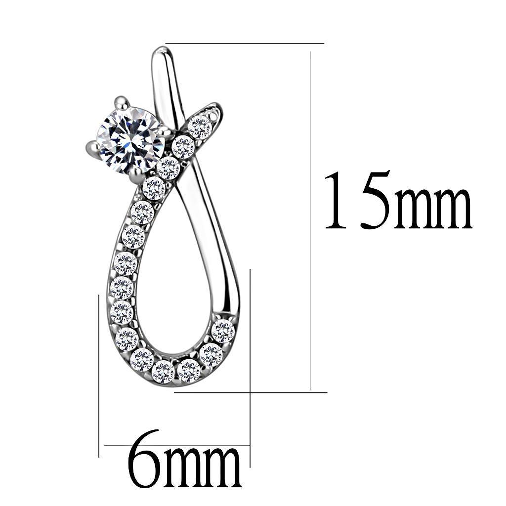 DA196 - High polished (no plating) Stainless Steel Earrings with AAA Grade CZ  in Clear
