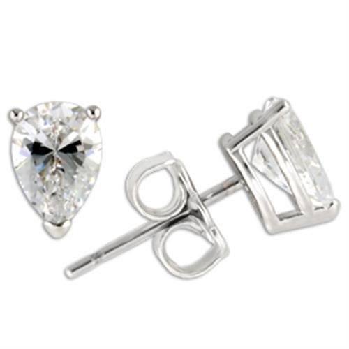 0W164 - Rhodium 925 Sterling Silver Earrings with AAA Grade CZ  in Clear