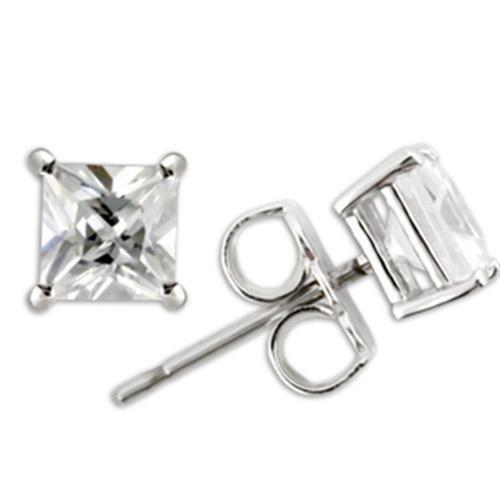 0W159 - Rhodium 925 Sterling Silver Earrings with AAA Grade CZ  in Clear