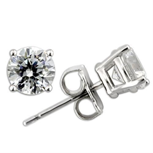 0W172 - Rhodium 925 Sterling Silver Earrings with AAA Grade CZ  in Clear