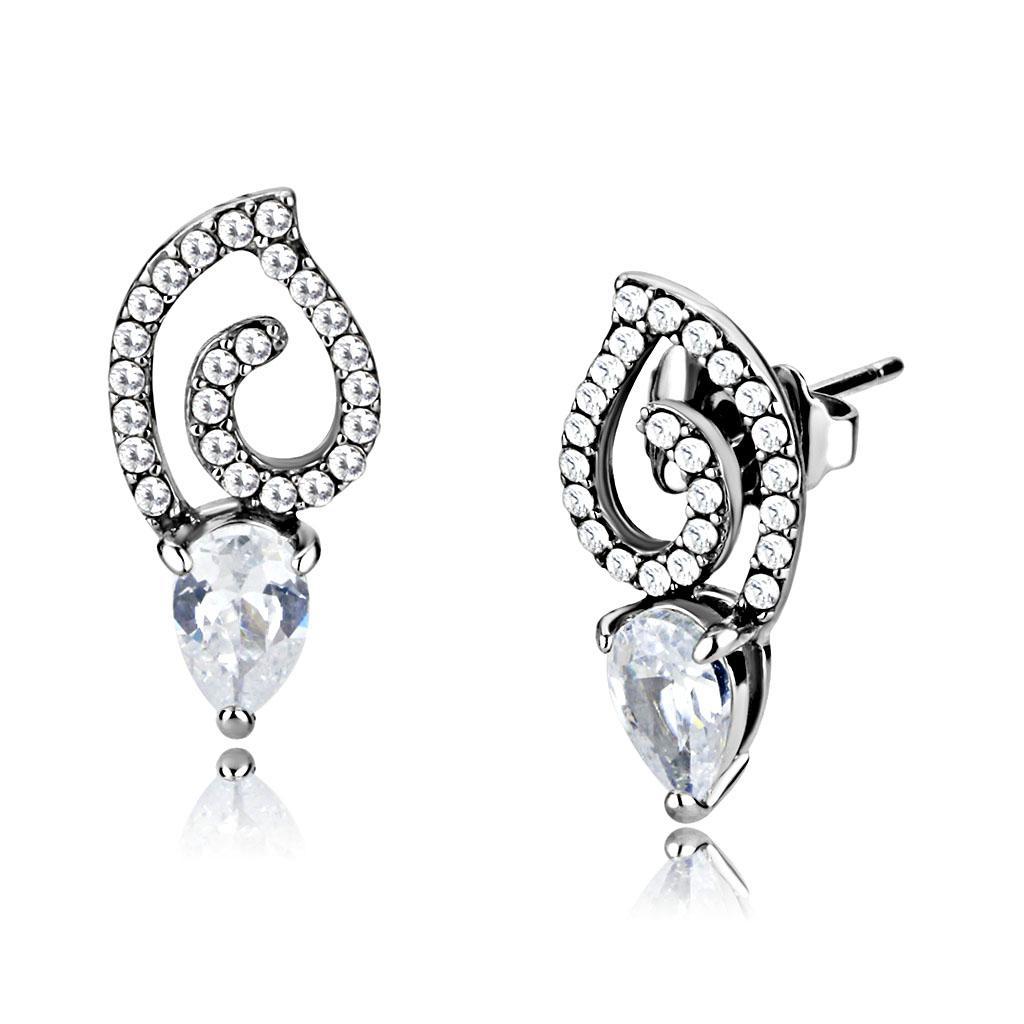 DA291 - High polished (no plating) Stainless Steel Earrings with AAA Grade CZ  in Clear