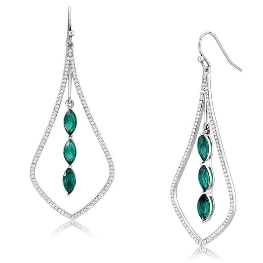 DA376 - High polished (no plating) Stainless Steel Earrings with Synthetic Synthetic Glass in Blue Zircon