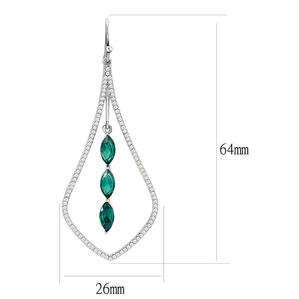 DA376 - High polished (no plating) Stainless Steel Earrings with Synthetic Synthetic Glass in Blue Zircon