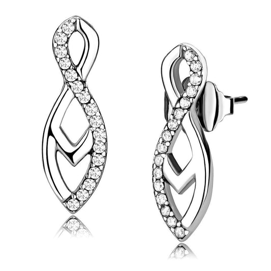 DA176 - High polished (no plating) Stainless Steel Earrings with AAA Grade CZ  in Clear