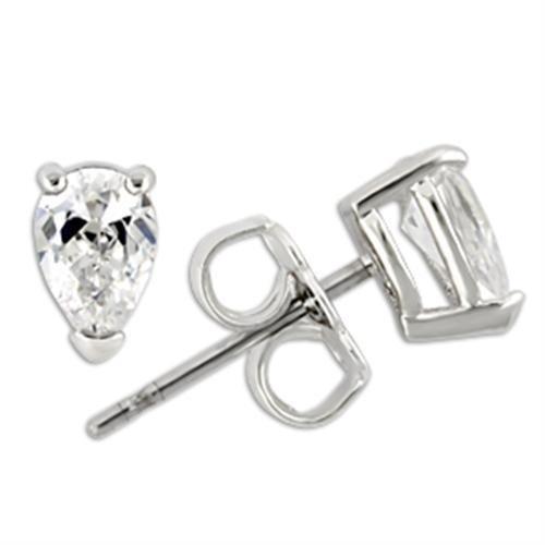 0W163 - Rhodium 925 Sterling Silver Earrings with AAA Grade CZ  in Clear