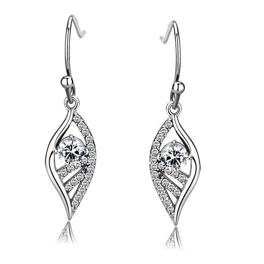 DA178 - High polished (no plating) Stainless Steel Earrings with AAA Grade CZ  in Clear