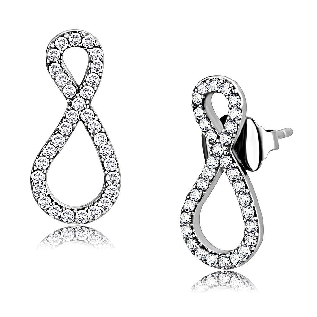 DA186 - High polished (no plating) Stainless Steel Earrings with AAA Grade CZ  in Clear