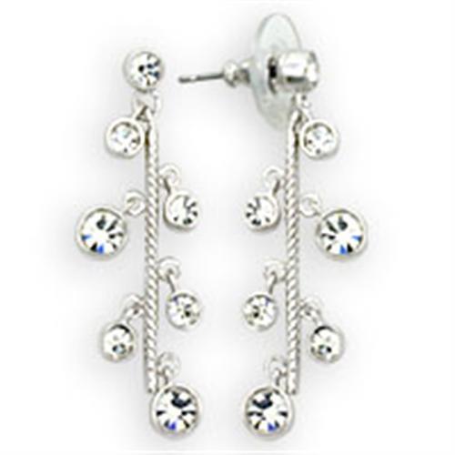 36409 - High-Polished 925 Sterling Silver Earrings with Top Grade Crystal  in Clear