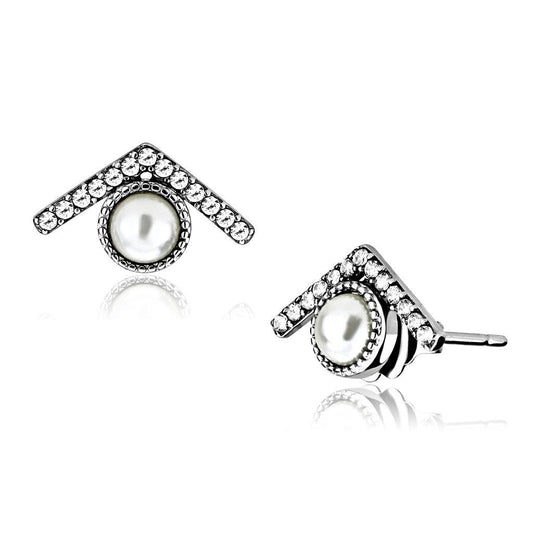 DA216 - High polished (no plating) Stainless Steel Earrings with Synthetic Pearl in White