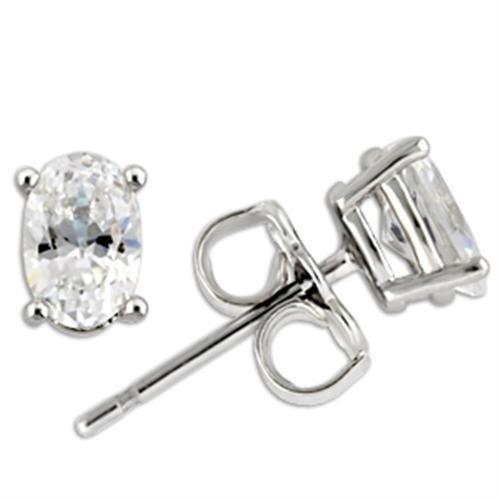 0W174 - Rhodium 925 Sterling Silver Earrings with AAA Grade CZ  in Clear