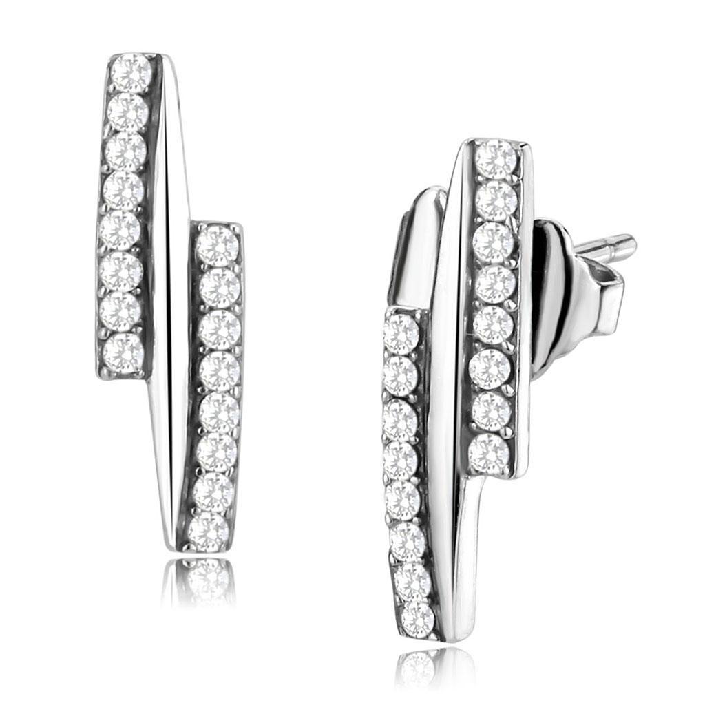 DA369 - High polished (no plating) Stainless Steel Earrings with AAA Grade CZ  in Clear