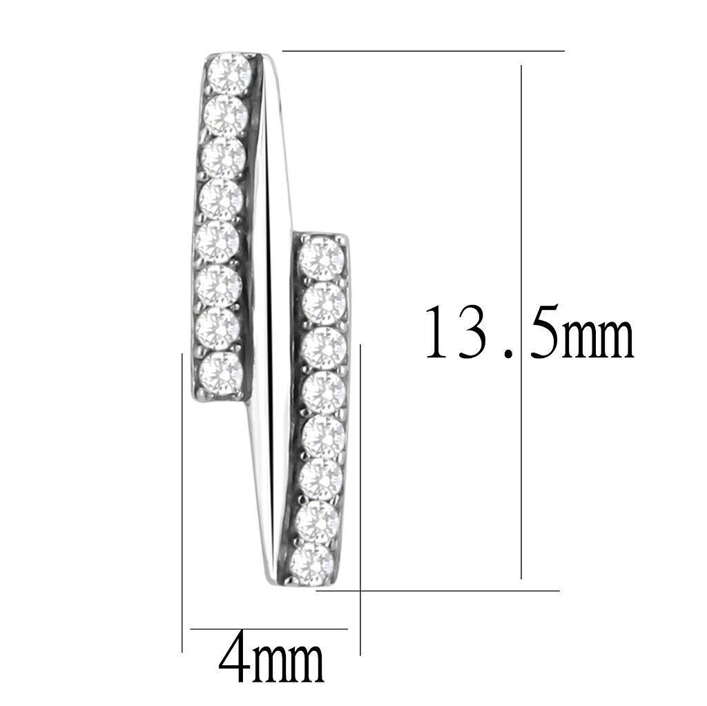 DA369 - High polished (no plating) Stainless Steel Earrings with AAA Grade CZ  in Clear