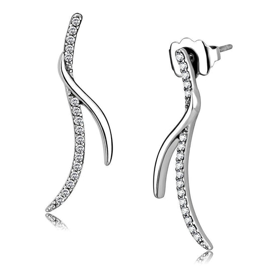 DA183 - High polished (no plating) Stainless Steel Earrings with AAA Grade CZ  in Clear