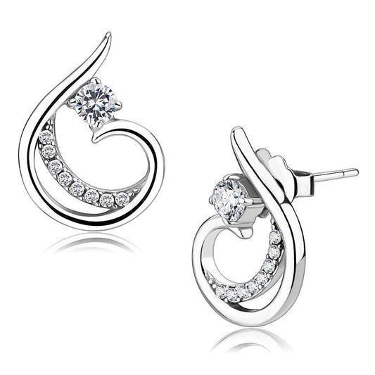 DA077 - High polished (no plating) Stainless Steel Earrings with AAA Grade CZ  in Clear