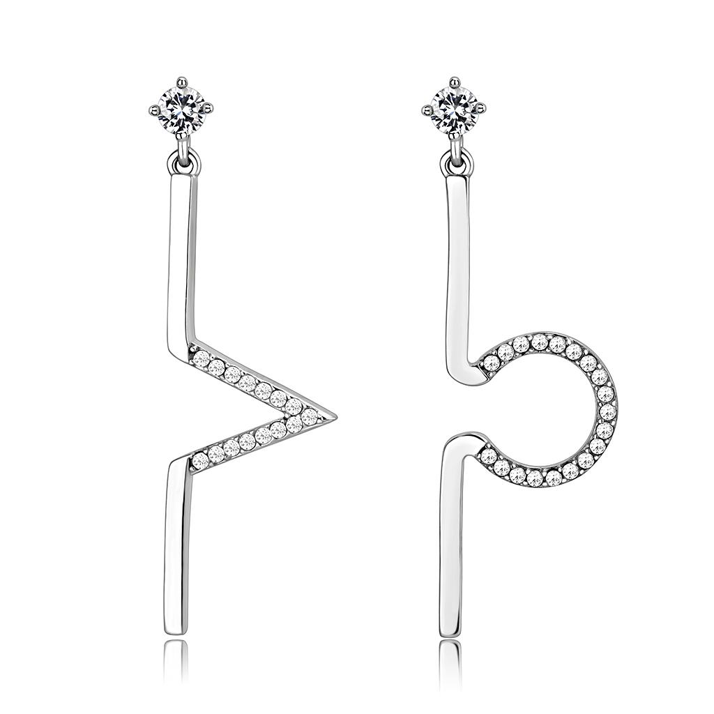 DA191 - High polished (no plating) Stainless Steel Earrings with AAA Grade CZ  in Clear