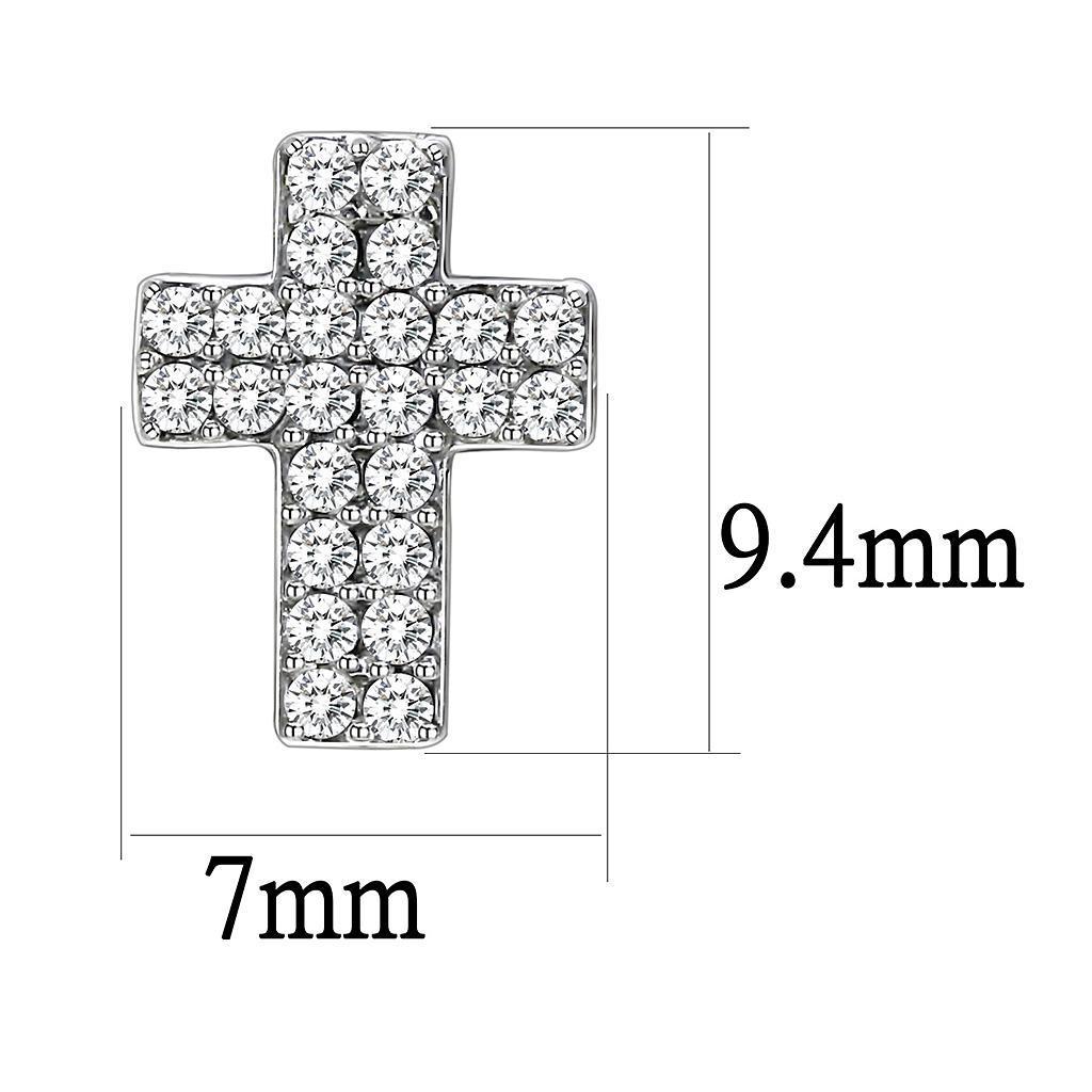 DA098 - High polished (no plating) Stainless Steel Earrings with AAA Grade CZ  in Clear