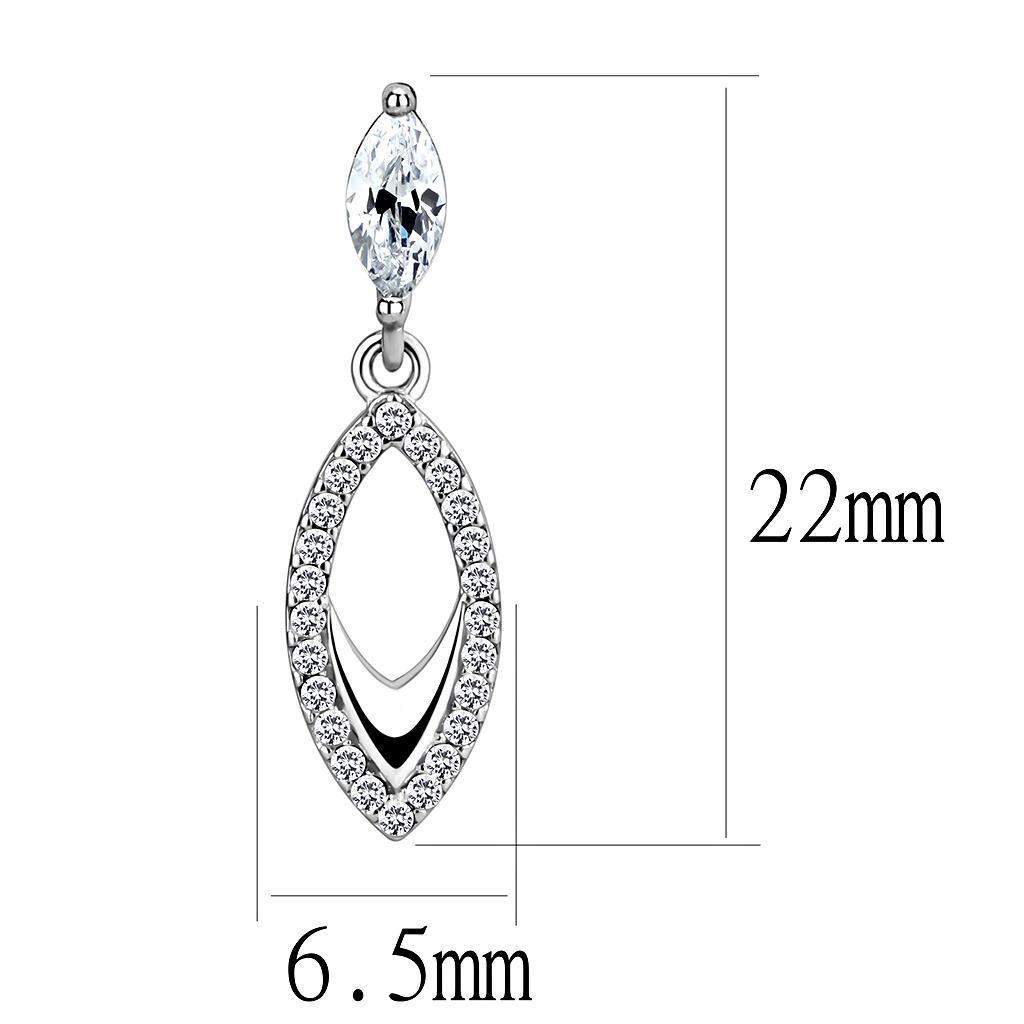 DA189 - High polished (no plating) Stainless Steel Earrings with AAA Grade CZ  in Clear