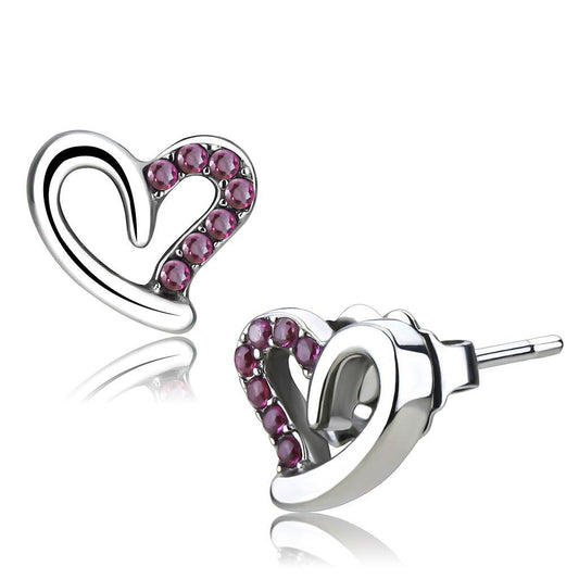 DA082 - High polished (no plating) Stainless Steel Earrings with AAA Grade CZ  in Ruby