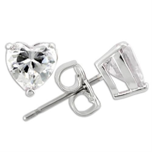 0W166 - Rhodium 925 Sterling Silver Earrings with AAA Grade CZ  in Clear