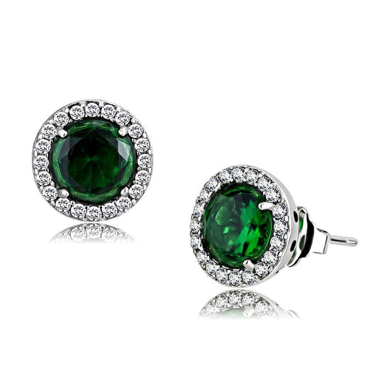DA211 - High polished (no plating) Stainless Steel Earrings with Synthetic Synthetic Glass in Emerald