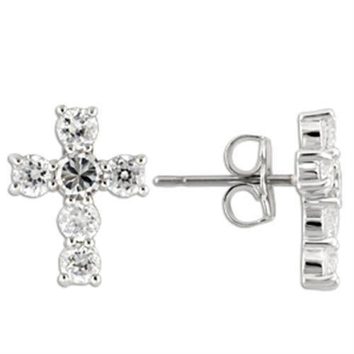 0W155 - Rhodium 925 Sterling Silver Earrings with AAA Grade CZ  in Clear