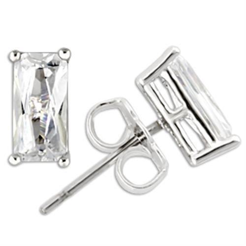 0W162 - Rhodium 925 Sterling Silver Earrings with AAA Grade CZ  in Clear