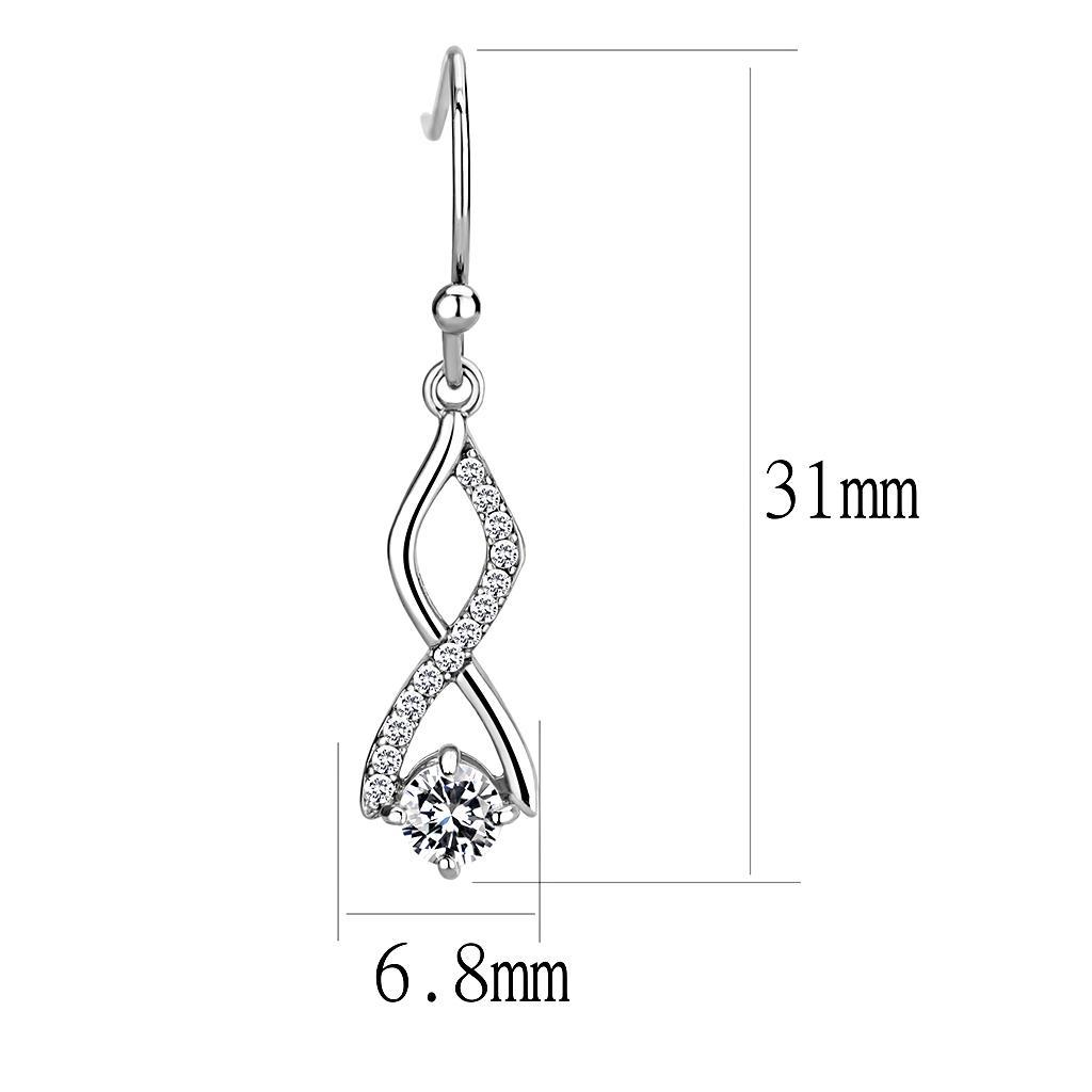 DA181 - High polished (no plating) Stainless Steel Earrings with AAA Grade CZ  in Clear