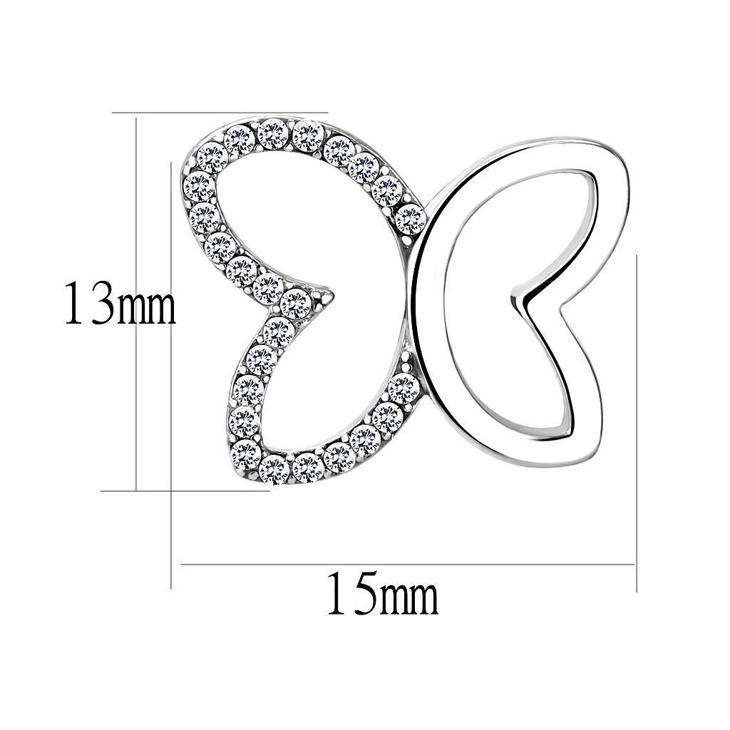 DA209 - High polished (no plating) Stainless Steel Earrings with AAA Grade CZ  in Clear