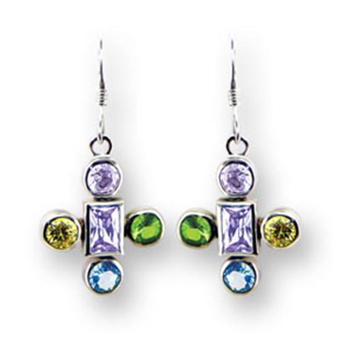414203 - High-Polished 925 Sterling Silver Earrings with AAA Grade CZ  in Multi Color