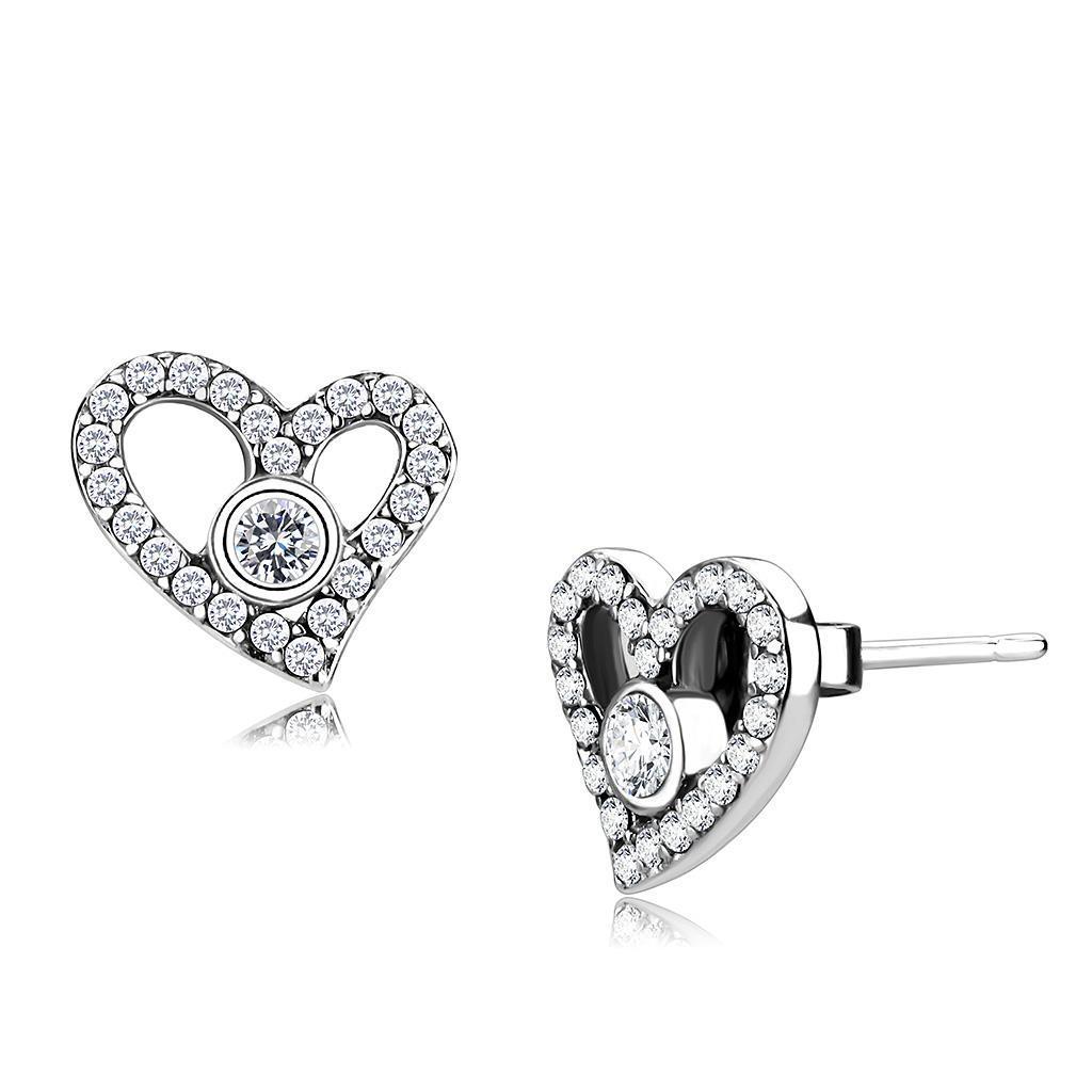 DA075 - High polished (no plating) Stainless Steel Earrings with AAA Grade CZ  in Clear