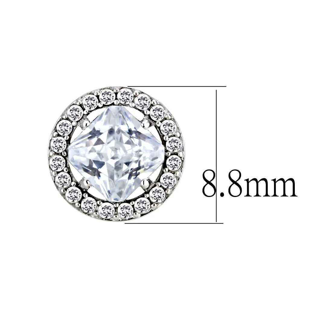 DA295 - High polished (no plating) Stainless Steel Earrings with AAA Grade CZ  in Clear